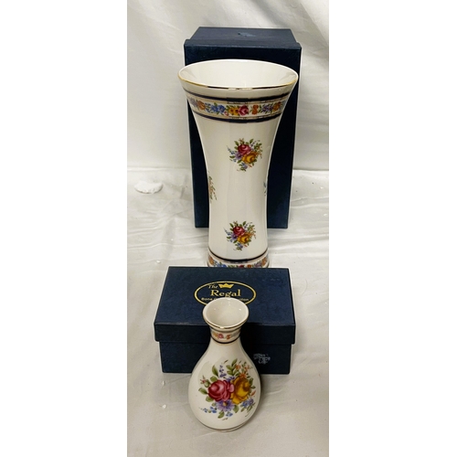 276 - BONE CHINA VASES - REGAL BONE CHINA TALL VASE -FLORAL PATTERN -BOXED & A SMALL MATCHING VASE -BOXED ... 