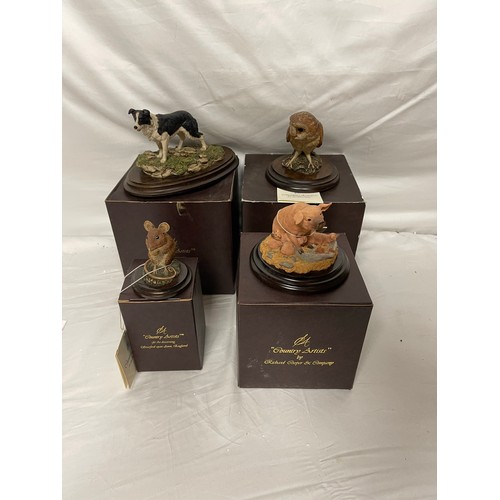 277 - FOUR (4) COUNTRY ARTIST ANIMAL FIGURES -BOXED INCL - CA579 PIG & PIGLETS, CA264 MOUSE, CA246 BORDER ... 