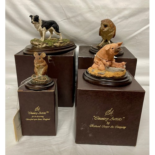 277 - FOUR (4) COUNTRY ARTIST ANIMAL FIGURES -BOXED INCL - CA579 PIG & PIGLETS, CA264 MOUSE, CA246 BORDER ... 