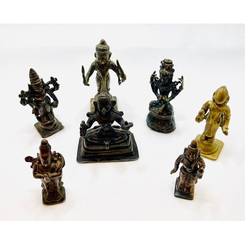 283 - A COLLECTION OF SEVEN (7) SMALL 18TH/19TH CENTRUY BRONZE INDIAN DEITIES -VAR. HEIGHTS TALLEST 10CM H... 