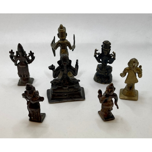 283 - A COLLECTION OF SEVEN (7) SMALL 18TH/19TH CENTRUY BRONZE INDIAN DEITIES -VAR. HEIGHTS TALLEST 10CM H... 