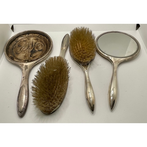 300 - SILVER BRUSHING SETS - A SILVER H/ M HAND MIRROR AND MATCHING BRUSH -H/M CHESTER 1916 JOSEPH & RICHA... 