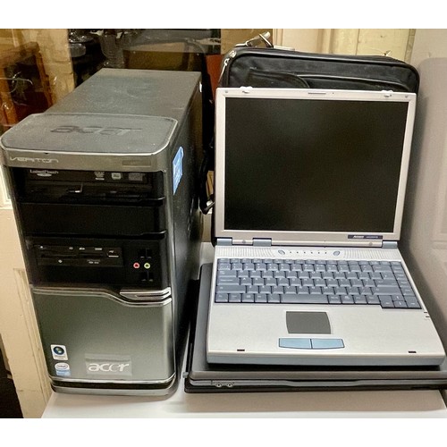 318 - ACER DESKTOP PC & A VINTAGE ADVENT LAPTOP, CASE & CHARGER - ACER IS FAULTY - LAPTOP POWERS ON BUT AP... 