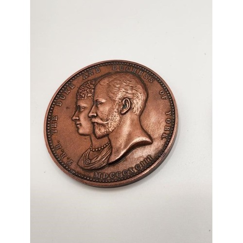 202 - BRONZE VICTORIAN COMMEMORATIVE MEDAL 1893, Great Britain. MARRIAGE OF THE DUKE AND DUCHESS OF YORK. ... 