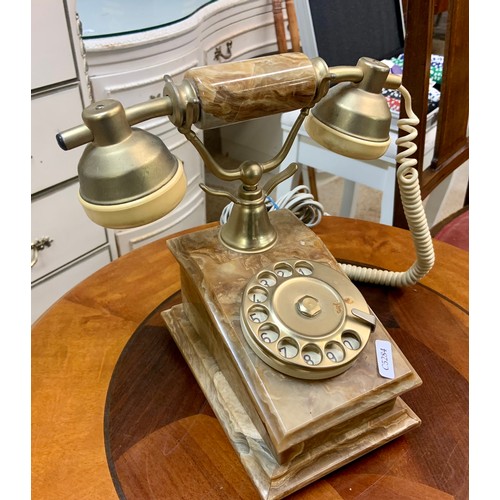 227 - TELEPHONE - UNUSUAL ITALIAN COMPOSITE MARBLE AND 24 CARAT GOLD PLATED DIAL TELEPHONE WITH MODERN CON... 