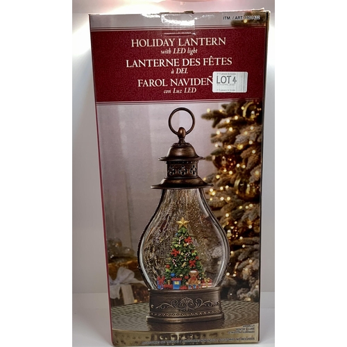 4 - BOXED HOLIDAY LANTERN WITH LED LIGHTS -XMAS SCENE