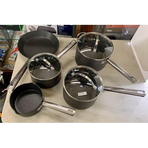 90 - EIGHT (8) PIECE ANOLON HARD ANODISED PAN SET 5 PANS/3 LIDS