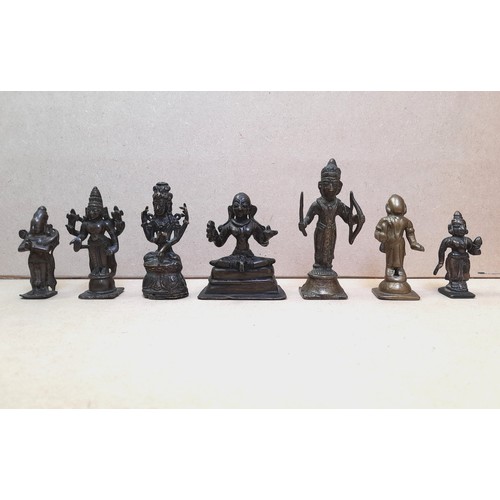 283 - A COLLECTION OF SEVEN (7) SMALL 18TH/19TH CENTRUY BRONZE INDIAN DEITIES -VAR. HEIGHTS TALLEST 10CM H... 