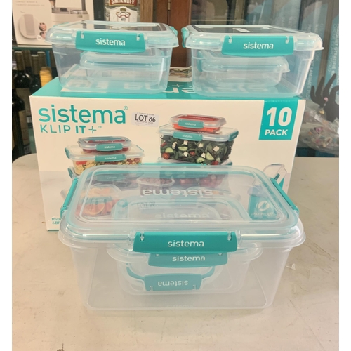 86 - BOXED SET OF 9 SISTEMA KLIP IT FOOD STORAGE CONTAINERS WITH LIDS
