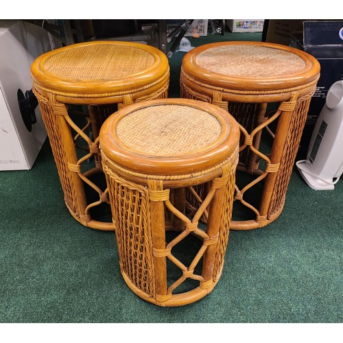 203 - CIRCULAR RATTAN/BAMBOO SET OF THREE SIDE TABLES