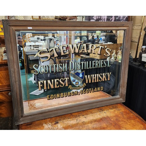 214 - LARGE STEWART'S SCOTTISH DISTILLERIES LTD MIRROR. MARKED FINEST WHISKY EDINBURGH SCOTLAND - APPROX 1... 