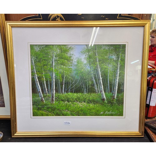 220 - A LARGE GILT FRAMED OIL ON BOARD PAINTING ENTITLED 'ASPEN FOREST' BY M SULKIN - FRAME 72CM X 62CM