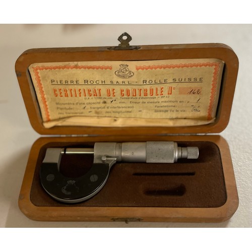 230 - PIERRE ROCH MICROMETER -ETALON SWISS HIGH PRECISION MICROMETER WITH ORIGINAL BOX, MANUAL -DATED 18.5... 