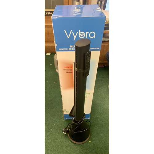 114 - BOXED VYBRA THREE IN ONE HEATER/COOLING FAN/AIR STERILISTER WITH R/C - HEATS ROOMS WITH 2000W CERAMI... 
