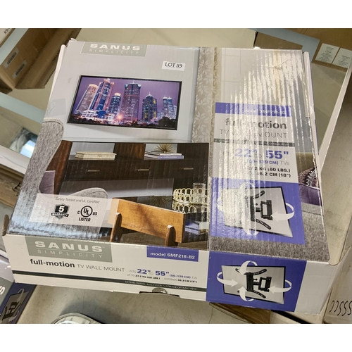 119 - BOXED SANUS FULL MOTION TV WALL MOUNT FITS TVS 22