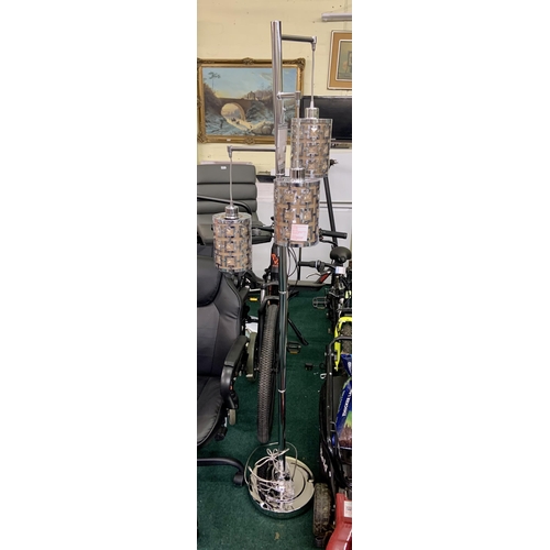 186 - BRIDGEPORT DESIGNS THREE TIER FLOOR LAMP WITH CHROME/CRYSTAL SHADES (NOTE DINT ON BASE)