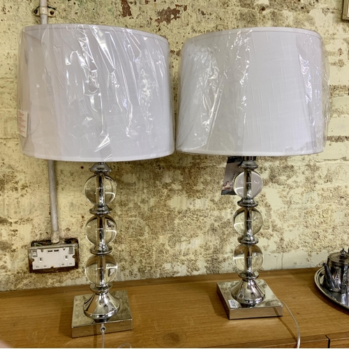 187 - SET OF 2 BRIDGEPORT DESIGNS CRYSTAL LAMPS - GLASS/CHROME WITH SHADES