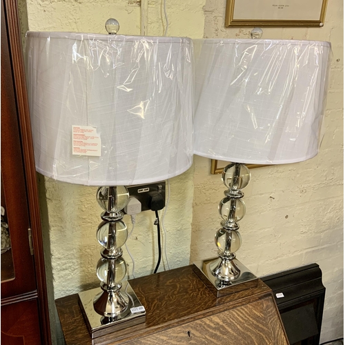 188 - SET OF 2 BRIDGEPORT DESIGNS CRYSTAL LAMPS - GLASS/CHROME WITH SHADES