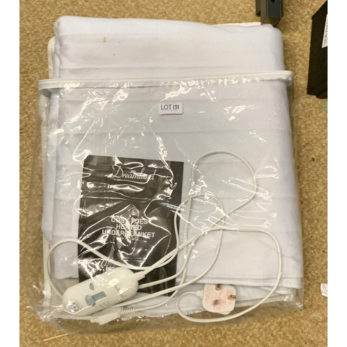 191 - DREAMLAND COSYTOES HEATED UNDER BLANKET KINGSIZE 150X144CM WITH BAG AND MANUAL