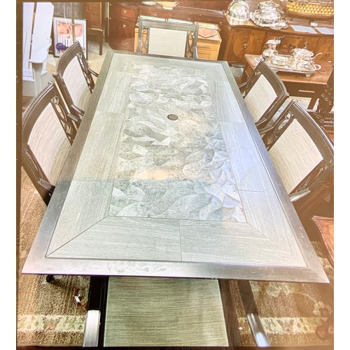 199 - AGIO TURNER 7 PIECE SLING DINING PATIO SET - TABLE AND 6 CHAIRS - TABLE 202CM X 106CM (NOTE ONE CHAI... 