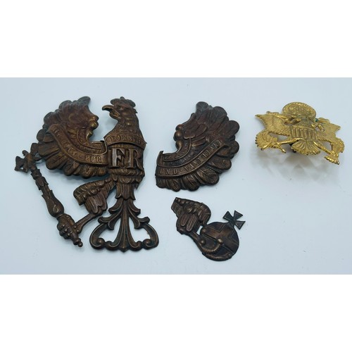 376 - GERMAN PICKELHAUBE HELMET BADGE BROKEN IN THREE PIECES C.1914-18, TOGETHER WITH AN AMERICAN WWII OFF... 