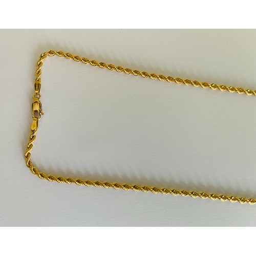 382 - YELLOW GOLD 18CT ROPE CHAIN (3MM) - 7.2GRAMS - 73CMS L