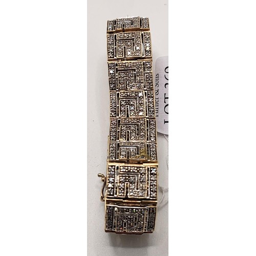 369 - A 9CT GOLD & DIAMOND ART DECO GREEK KEY PATTERN BRACELET