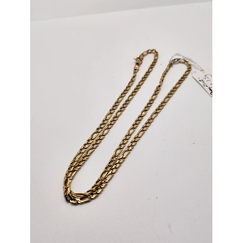 381 - YELLOW GOLD 9CT CONCAVE FIGARO NECKLACE -APPROX. 60CMS - 14.1GRAMS