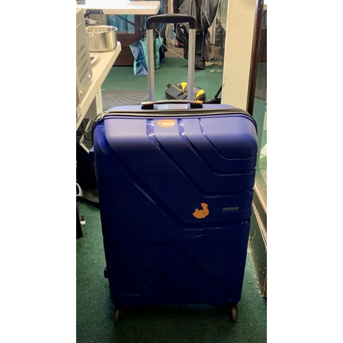 51 - AMERICAN TOURISTER HARDISDE LARGE SPINNER SUITCASE - BLUE - PAINT MARK