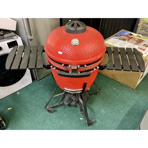 121 - LOUISIANA GRILL RED KAMADO BBQ WITH COVER - PREVIOUS USEAGE 80