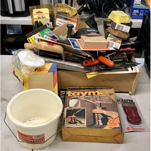 160 - PAINTING AND DECORATING LOT - INC. PAINTBRUSHES, SCRAPERS, SANDING BLOCKS ETC.