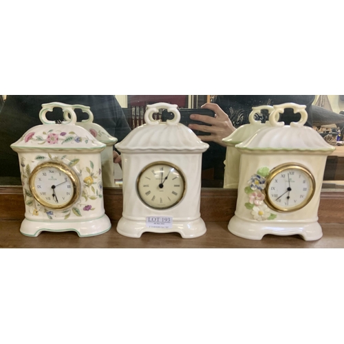 193 - SET OF THREE MANTLE CLOCKS BY MINTON AND WEDGEWOOD