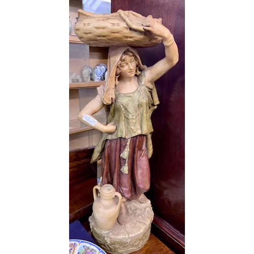 216 - VERY LARGE ROYAL DUX FIGURINE - LADY WITH BASKET AND WATER CARRIER - 66CM