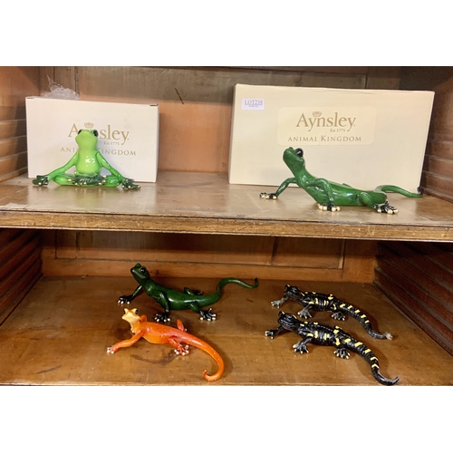 238 - AYNSLEY ANIMAL KINGDOM FIGURES - 3 X GECKOS, 2 X SALAMANDERS,  FROG - 2 BOXED