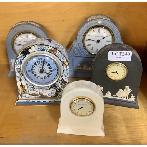 240 - 5 X SMALL WEDGWOOD MANTLE CLOCKS INC. MILLENIUM