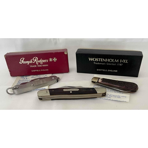 347 - THREE JACK KNIVES -INCL. WOSTENHOLM I XL (BOX & INSTRUCTIONS), JOSEPH RODGERS +KNIFE (BOX & INSTRUCT... 