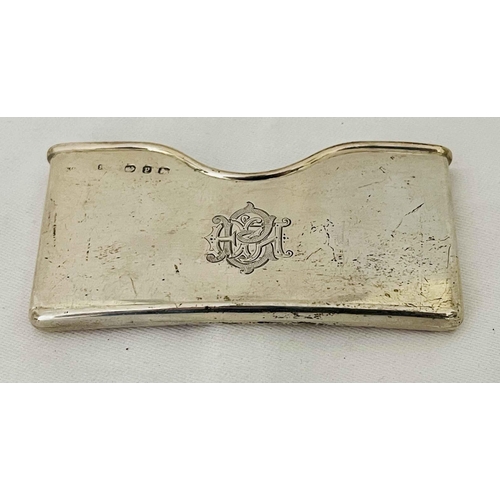 352 - VICTORIAN SILVER CARD HOLDER -CURVED WITH MONGRAM TO FRONT - H/M BIRMINGHAM 1898 WT: APPROX 75GMS