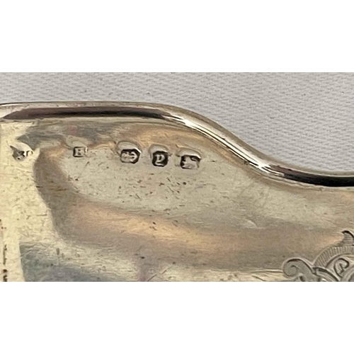 352 - VICTORIAN SILVER CARD HOLDER -CURVED WITH MONGRAM TO FRONT - H/M BIRMINGHAM 1898 WT: APPROX 75GMS