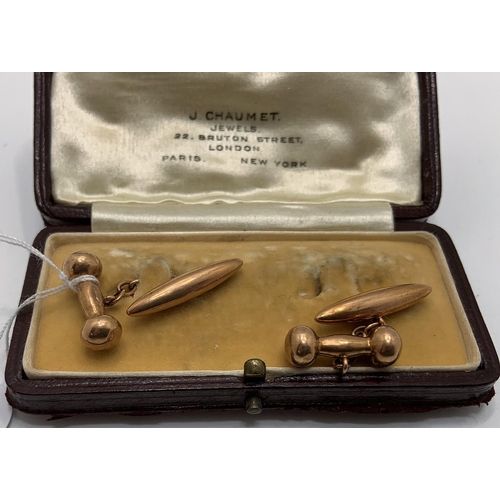 321 - PAIR OF 9CT YELLOW GOLD CUFFLINKS 3.1G IN ORIGINAL J CHAUMET CASE