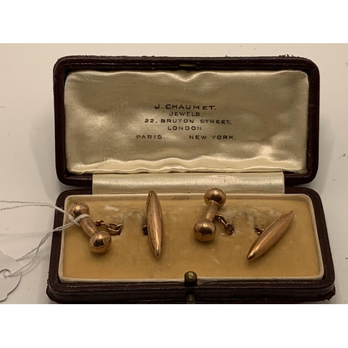 321 - PAIR OF 9CT YELLOW GOLD CUFFLINKS 3.1G IN ORIGINAL J CHAUMET CASE