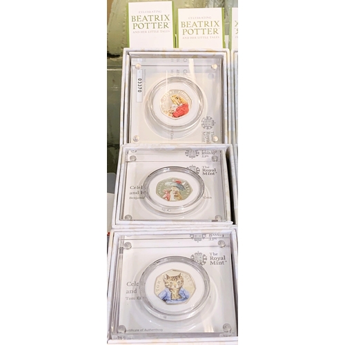 331 - ROYAL MINT CELEBRATING BEATRIX POTTER & HER LITTLE TALES 2017 UK 50P SILVER PROOF COINS - FOUR (4) -... 