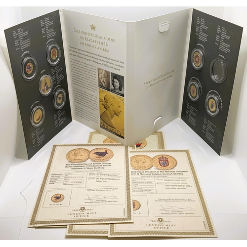 332 - THE CHANGING FACE OF BRITISH COINAGE PREDECIMAL EDITION - GOLD PLATED WITH ACCENTED COLOURS -FOLDER ... 