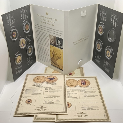 332 - THE CHANGING FACE OF BRITISH COINAGE PREDECIMAL EDITION - GOLD PLATED WITH ACCENTED COLOURS -FOLDER ... 