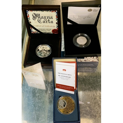 333 - HISTORIC COINS -INCL .2015 800TH ANNIVERSARY OF MAGNA CARTA £5 SILVER PROOF COINS -BOX & COA, ROYAL ... 