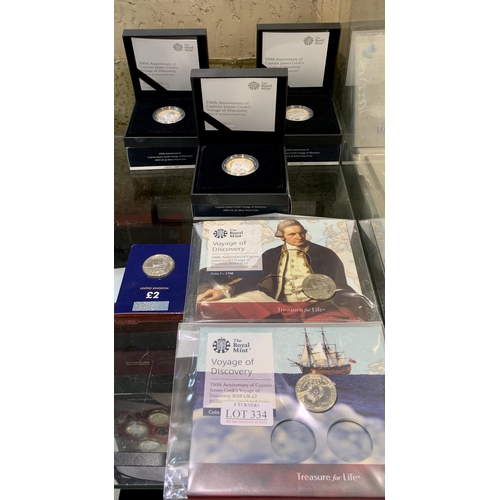 334 - A COLLECTION OF JAMES COOK COMMEMORATIVE OCINS INCL. TWO (2) 250TH ANNIVERSARY 2018 £2 UNCIRCULATED ... 