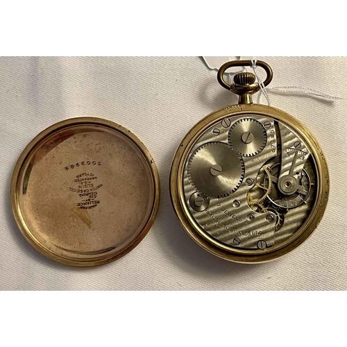 390 - INGERSOLL 'RELIANCE' OPENFACE GOLDPLATE KEYLESS POCKET WATCH WHITE ENAMEL DIAL WITH BLACK ARABIC NUM... 