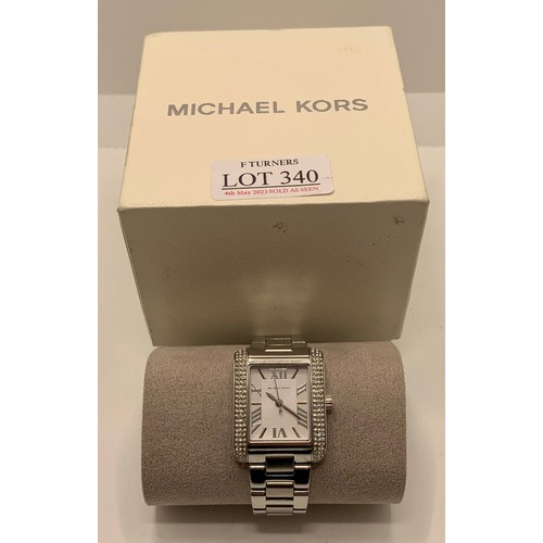 340 - MICHAEL KORS MK4642 LADIES WRISTWATCH - MINI EMERY PAVE SILVERTONE CRYSTAL SET WITH CREAM MK BOX, TA... 