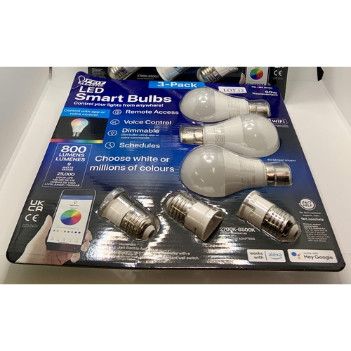 12 - BOXED SET OF 3 FEIT ELECTRIC SMART LED BULBS - WORK WITH ALEXA, GOOGLES, SMART APP