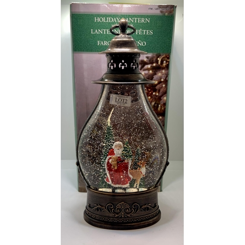 2 - BOXED HOLIDAY LANTERN WITH LED LIGHTS - SANTA SCENE