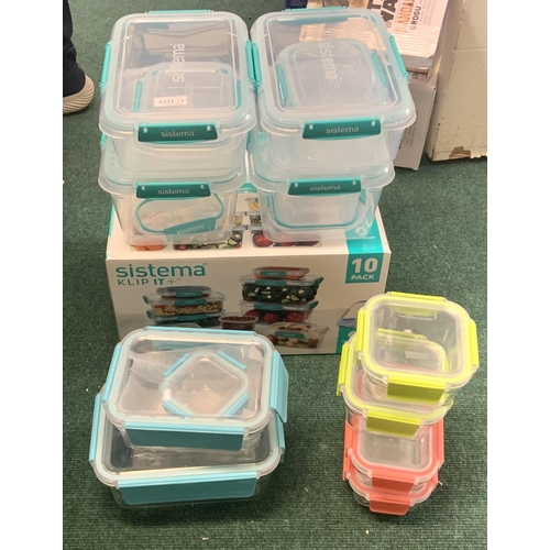 71 - BOXED SET OF 9 SYSTEMA CLIP IT FOOD STORAGE CONTAINERS TOGETHER WITH A SET OF 7 GLASS FOOD STORAGE C... 